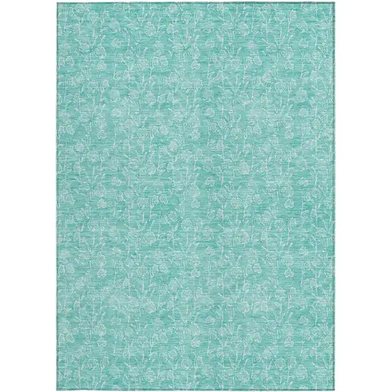 Teal Blue And Ivory Floral Washable Indoor Outdoor Area Rug Photo 6