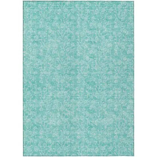Teal Blue And Ivory Floral Washable Indoor Outdoor Area Rug Photo 2