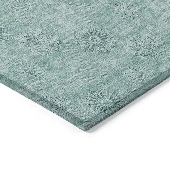 Teal Blue And Ivory Floral Washable Indoor Outdoor Area Rug Photo 4