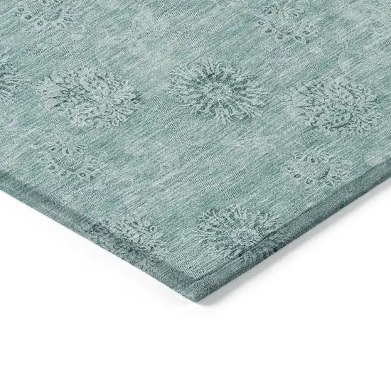 Teal Blue And Ivory Floral Washable Indoor Outdoor Area Rug Photo 4