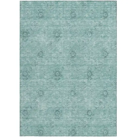 Teal Blue And Ivory Floral Washable Indoor Outdoor Area Rug Photo 5