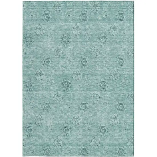 Teal Blue And Ivory Floral Washable Indoor Outdoor Area Rug Photo 5
