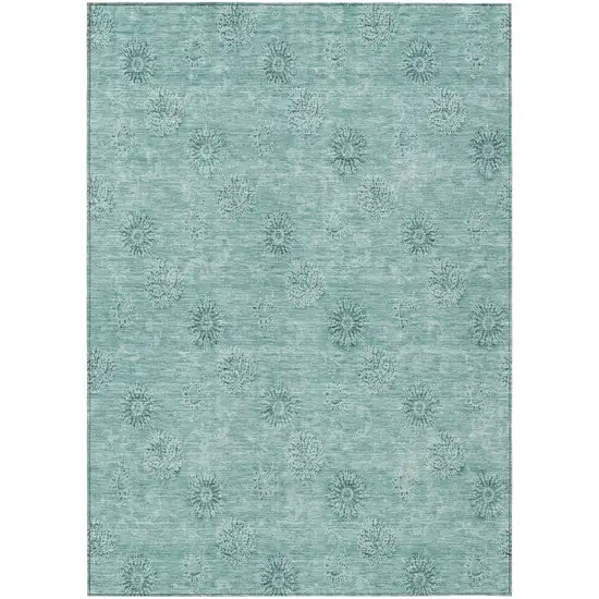 Teal Blue And Ivory Floral Washable Indoor Outdoor Area Rug Photo 2