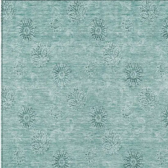 Teal Blue And Ivory Floral Washable Indoor Outdoor Area Rug Photo 6