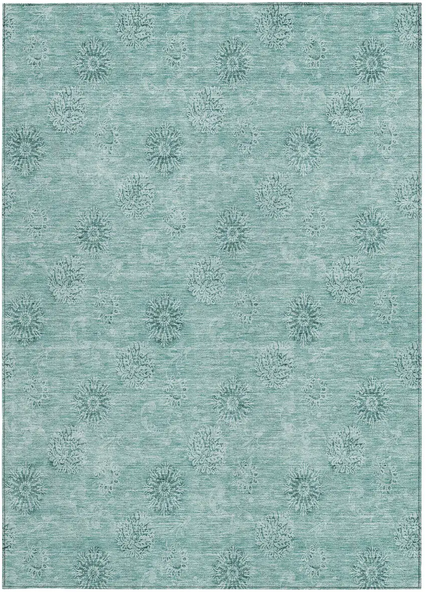 Teal Blue And Ivory Floral Washable Indoor Outdoor Area Rug Photo 7