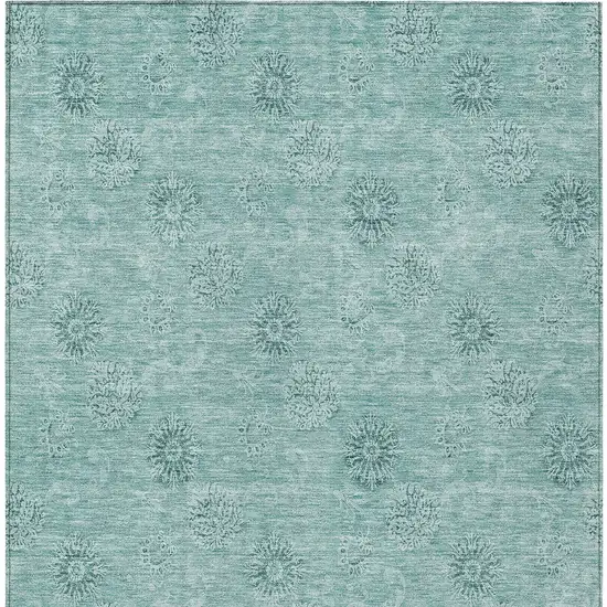 Teal Blue And Ivory Floral Washable Indoor Outdoor Area Rug Photo 6