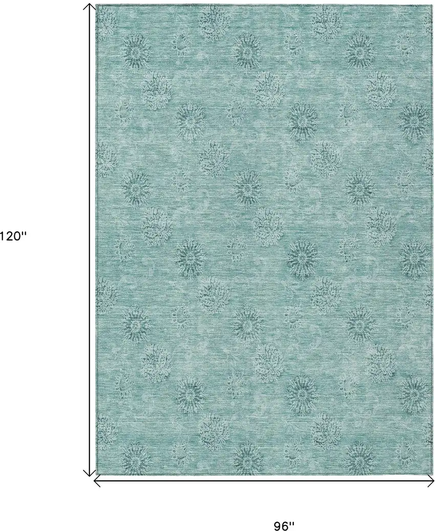 Teal Blue And Ivory Floral Washable Indoor Outdoor Area Rug Photo 3