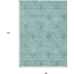 Photo of Teal Blue And Ivory Floral Washable Indoor Outdoor Area Rug
