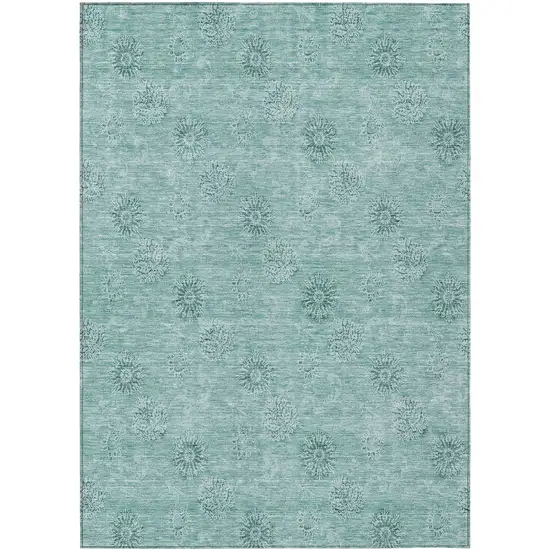 Teal Blue And Ivory Floral Washable Indoor Outdoor Area Rug Photo 2