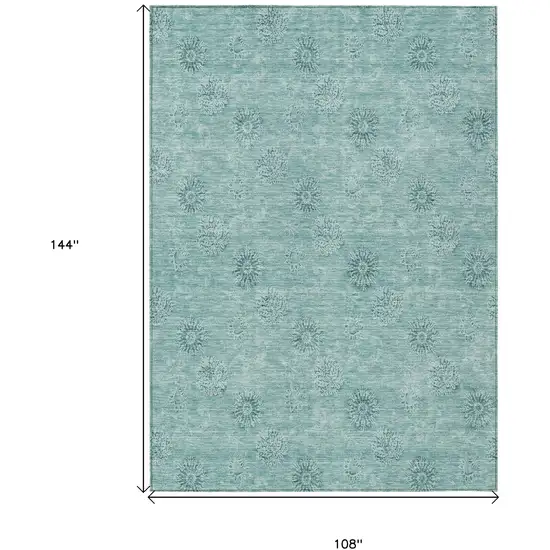 Teal Blue And Ivory Floral Washable Indoor Outdoor Area Rug Photo 3