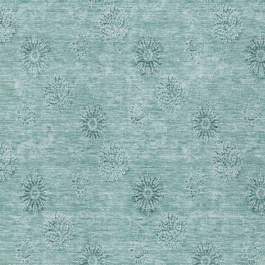 Teal Blue And Ivory Floral Washable Indoor Outdoor Area Rug Photo 6