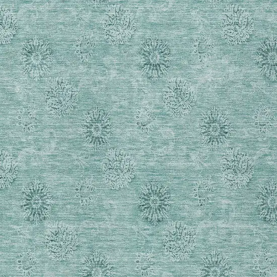 Teal Blue And Ivory Floral Washable Indoor Outdoor Area Rug Photo 6