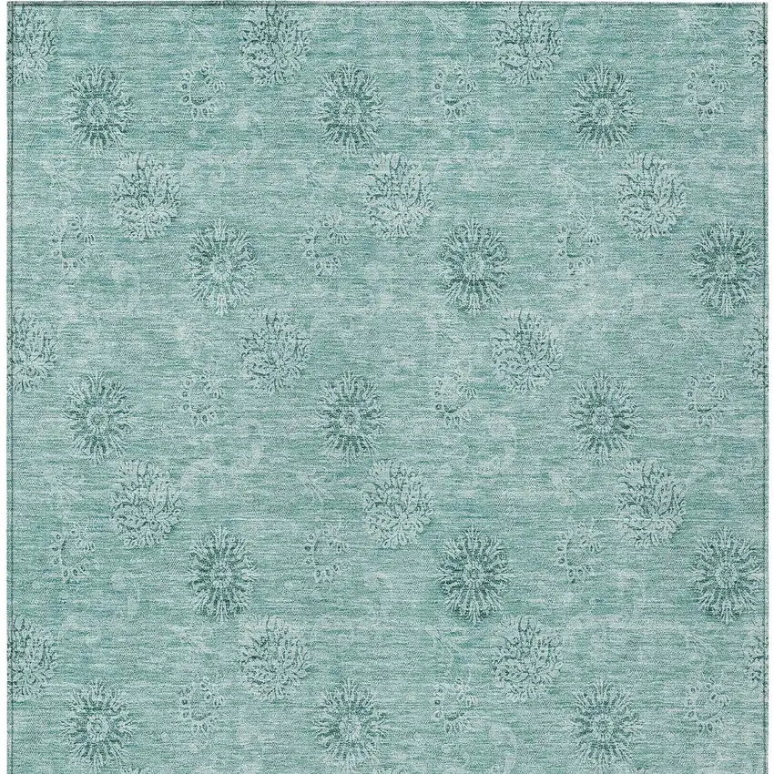 Teal Blue And Ivory Floral Washable Indoor Outdoor Area Rug Photo 7