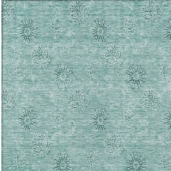 Teal Blue And Ivory Floral Washable Indoor Outdoor Area Rug Photo 6