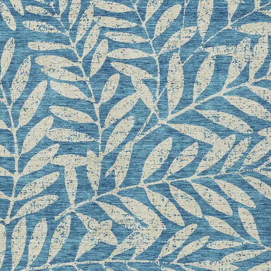 Teal Blue And Ivory Floral Washable Indoor Outdoor Area Rug Photo 6