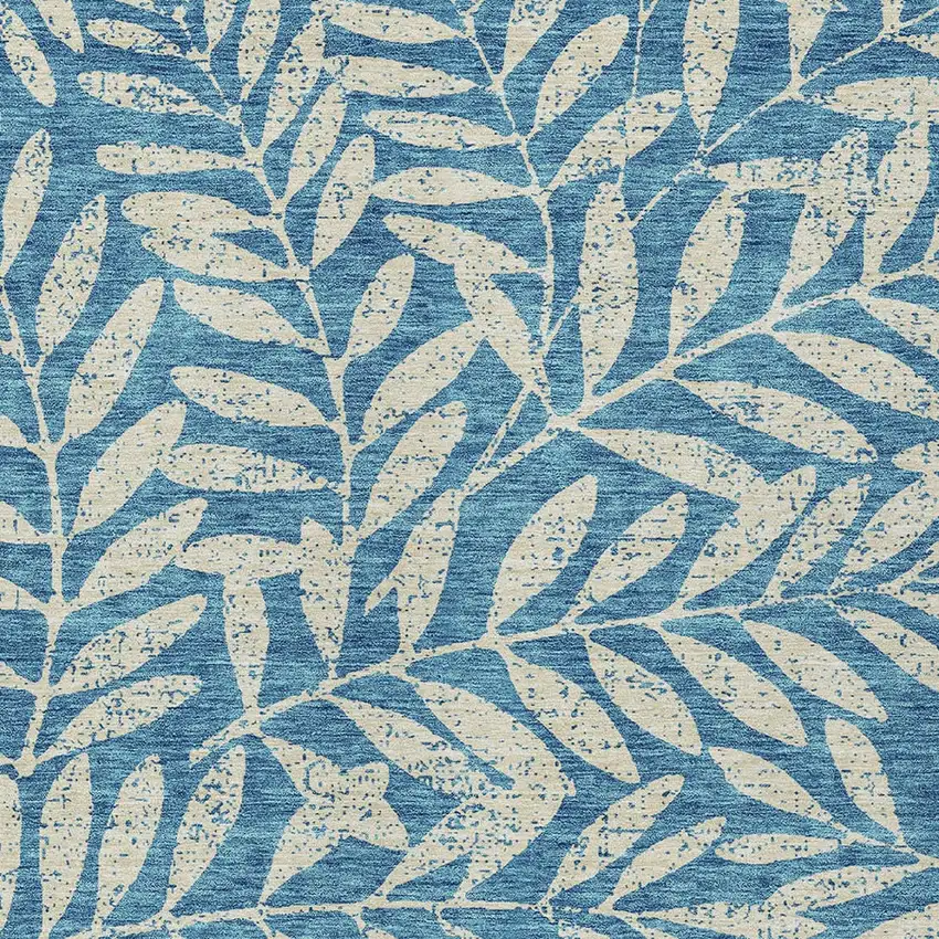 Teal Blue And Ivory Floral Washable Indoor Outdoor Area Rug Photo 6