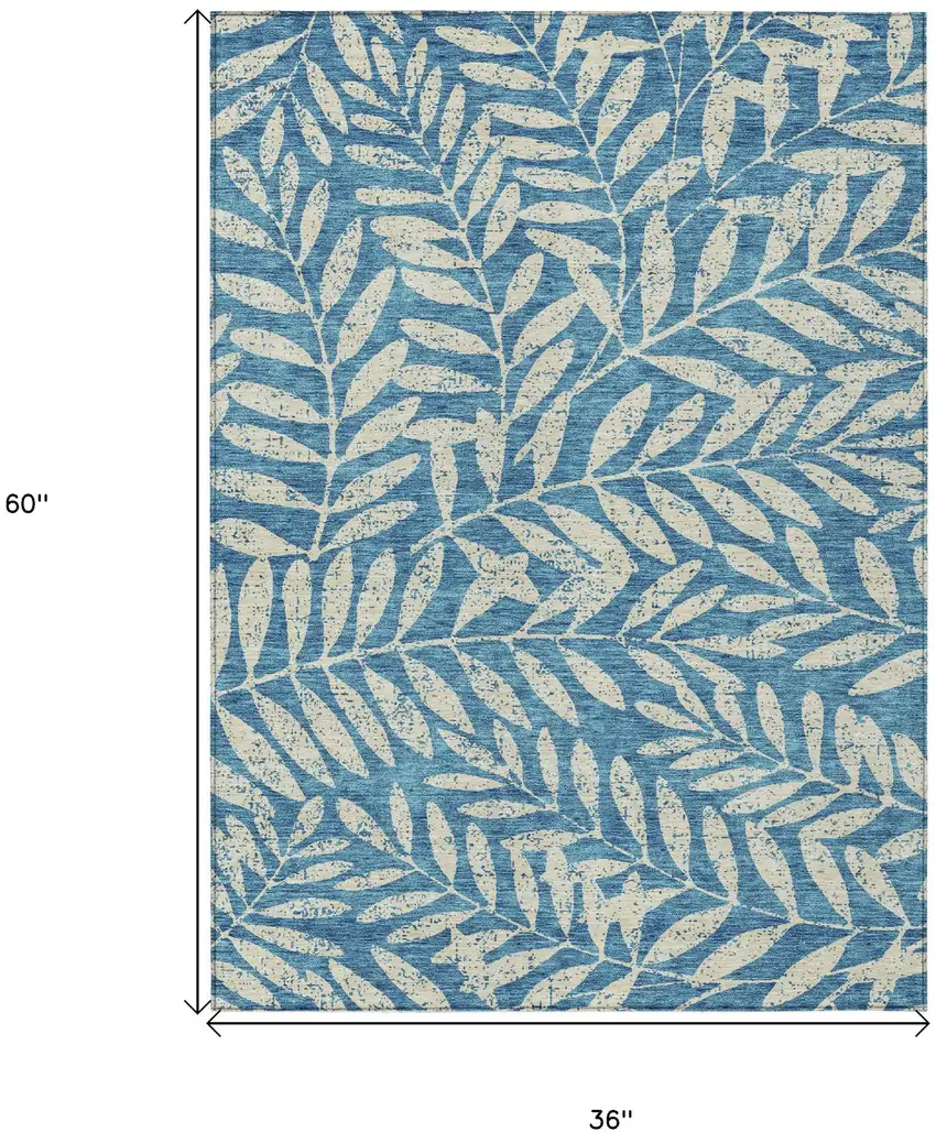 Teal Blue And Ivory Floral Washable Indoor Outdoor Area Rug Photo 3