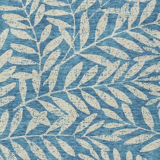 Teal Blue And Ivory Floral Washable Indoor Outdoor Area Rug Photo 6