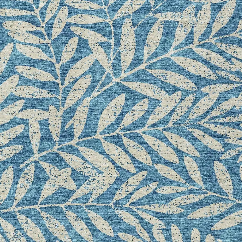 Teal Blue And Ivory Floral Washable Indoor Outdoor Area Rug Photo 6