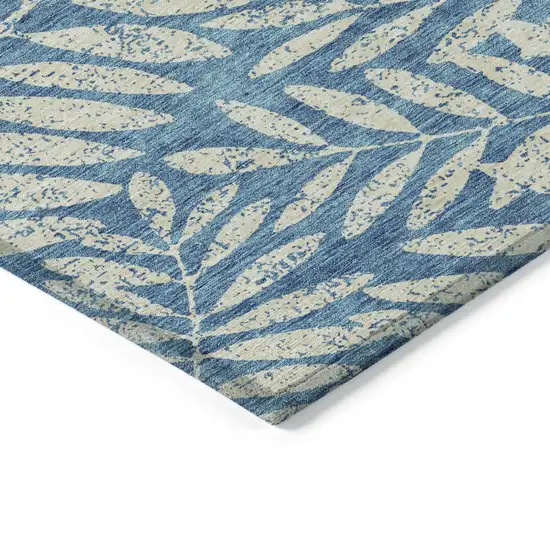 Teal Blue And Ivory Floral Washable Indoor Outdoor Area Rug Photo 5