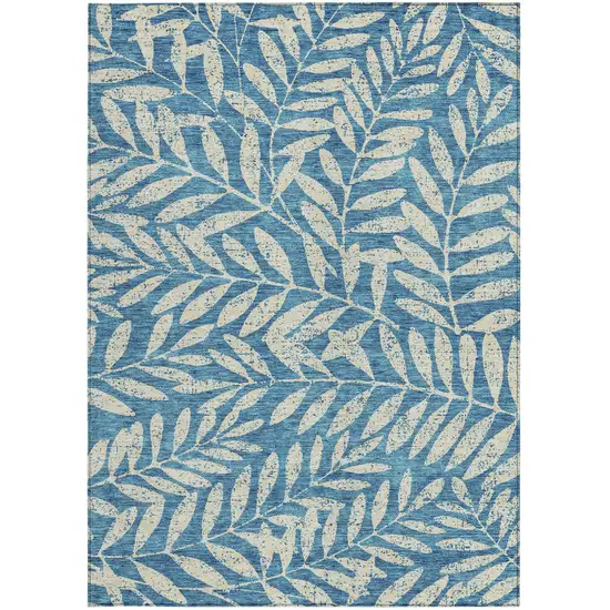 Teal Blue And Ivory Floral Washable Indoor Outdoor Area Rug Photo 7