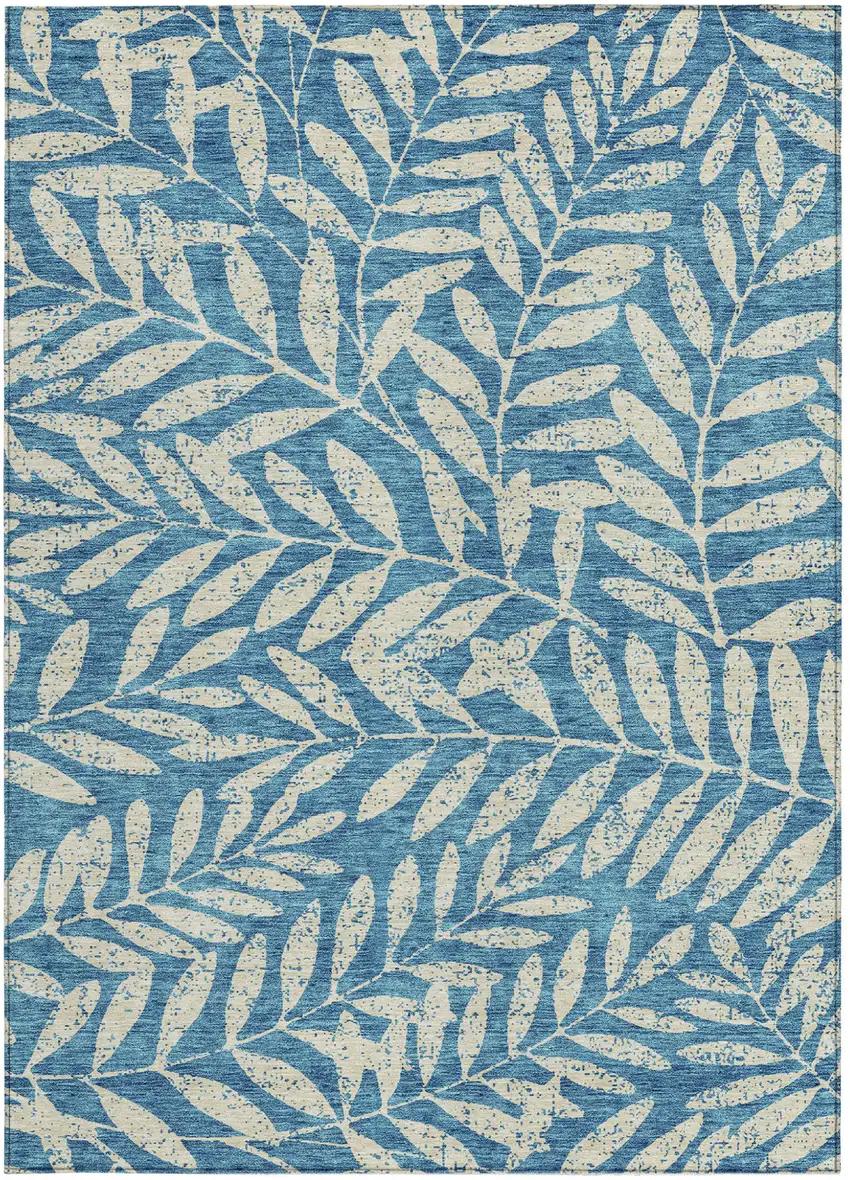 Teal Blue And Ivory Floral Washable Indoor Outdoor Area Rug Photo 7