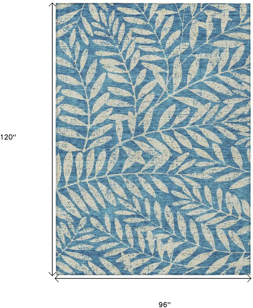 Teal Blue And Ivory Floral Washable Indoor Outdoor Area Rug Photo 3
