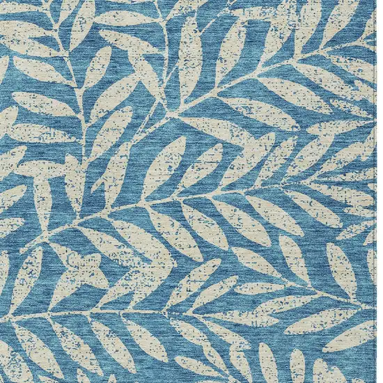 Teal Blue And Ivory Floral Washable Indoor Outdoor Area Rug Photo 6