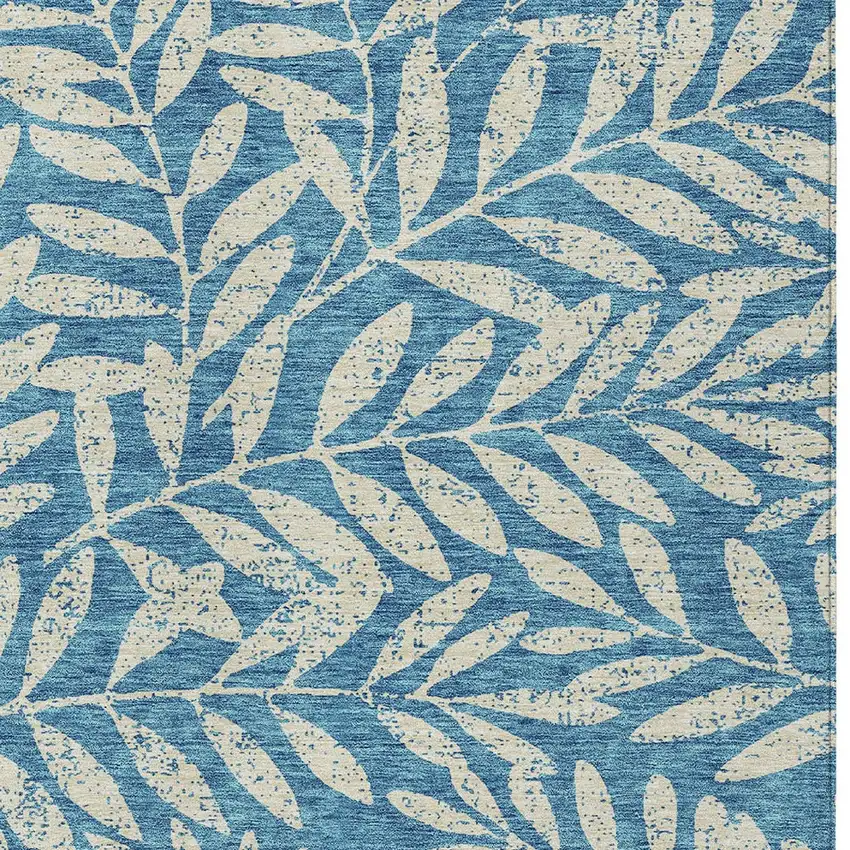 Teal Blue And Ivory Floral Washable Indoor Outdoor Area Rug Photo 6