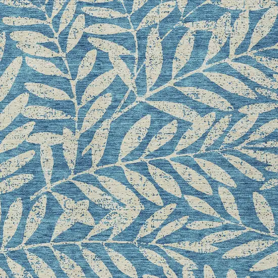 Teal Blue And Ivory Floral Washable Indoor Outdoor Area Rug Photo 6