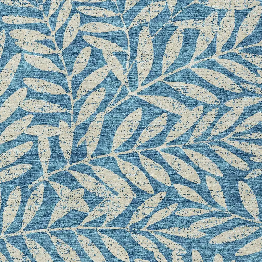Teal Blue And Ivory Floral Washable Indoor Outdoor Area Rug Photo 6