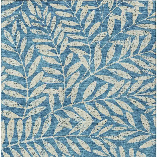 Teal Blue And Ivory Floral Washable Indoor Outdoor Area Rug Photo 7