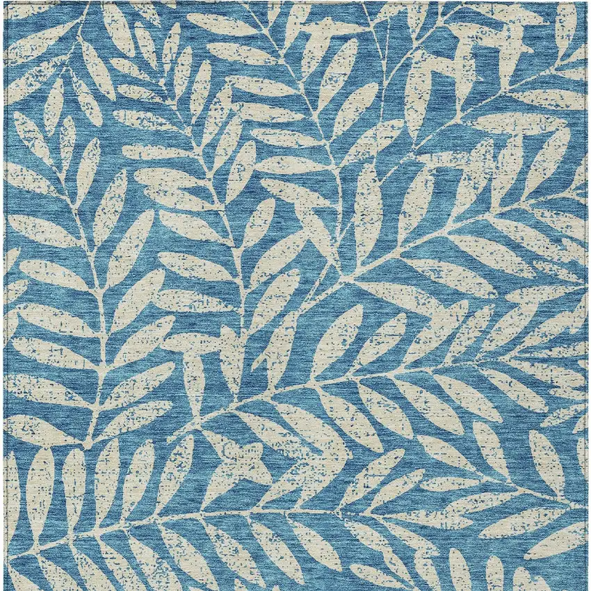 Teal Blue And Ivory Floral Washable Indoor Outdoor Area Rug Photo 7
