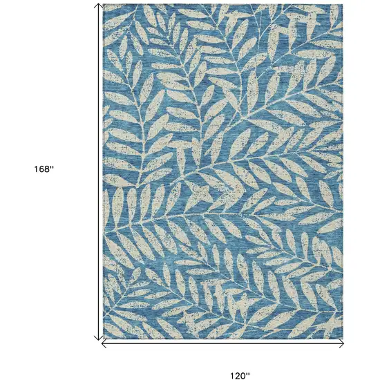 Teal Blue And Ivory Floral Washable Indoor Outdoor Area Rug Photo 3