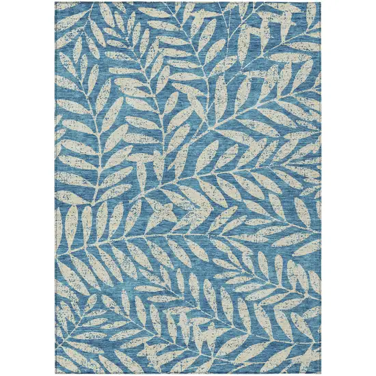 Teal Blue And Ivory Floral Washable Indoor Outdoor Area Rug Photo 2