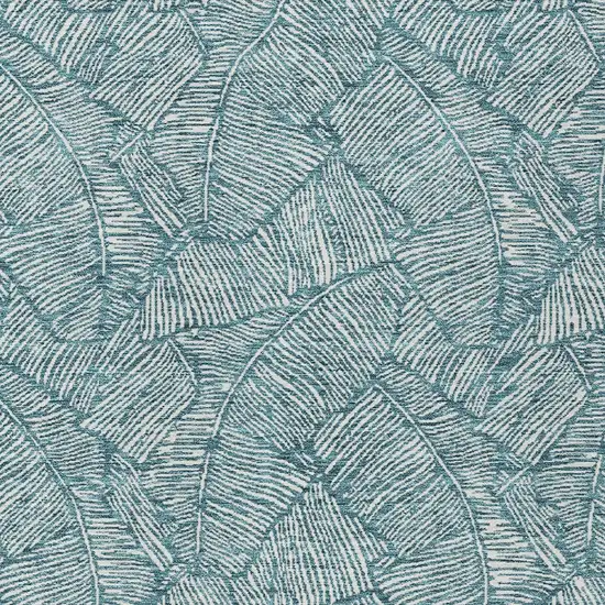 Teal Blue And Ivory Floral Washable Indoor Outdoor Area Rug Photo 6