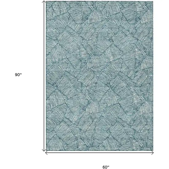 Teal Blue And Ivory Floral Washable Indoor Outdoor Area Rug Photo 3