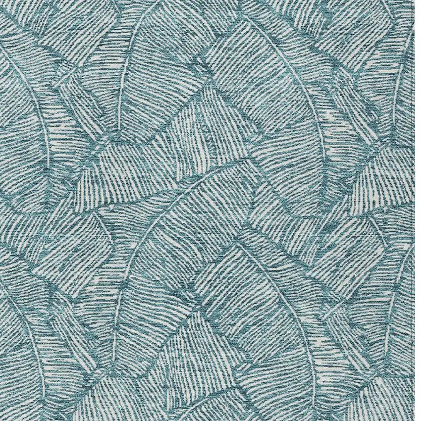 Teal Blue And Ivory Floral Washable Indoor Outdoor Area Rug Photo 6