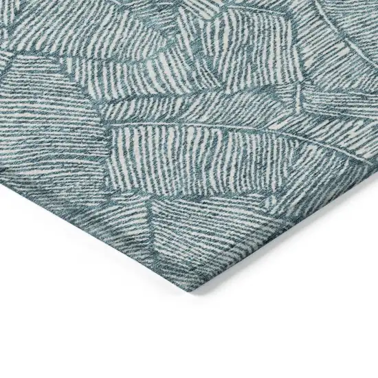 Teal Blue And Ivory Floral Washable Indoor Outdoor Area Rug Photo 5
