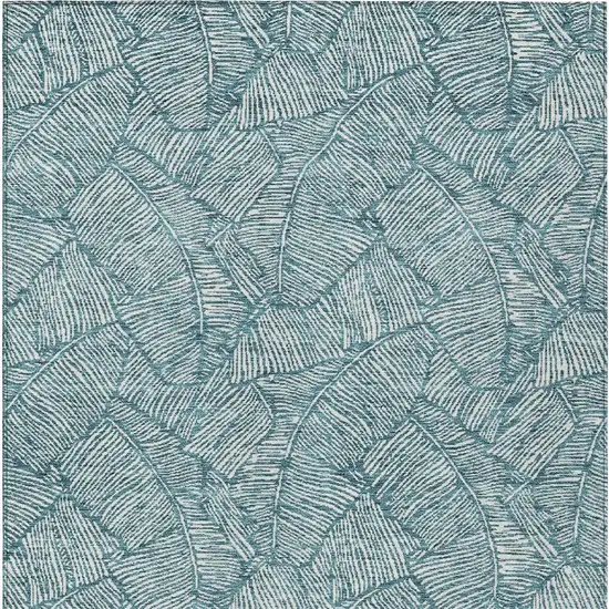 Teal Blue And Ivory Floral Washable Indoor Outdoor Area Rug Photo 7