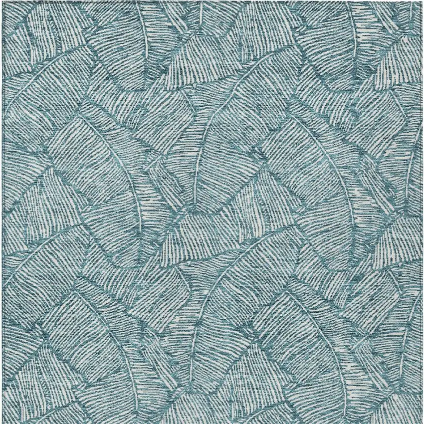 Teal Blue And Ivory Floral Washable Indoor Outdoor Area Rug Photo 7