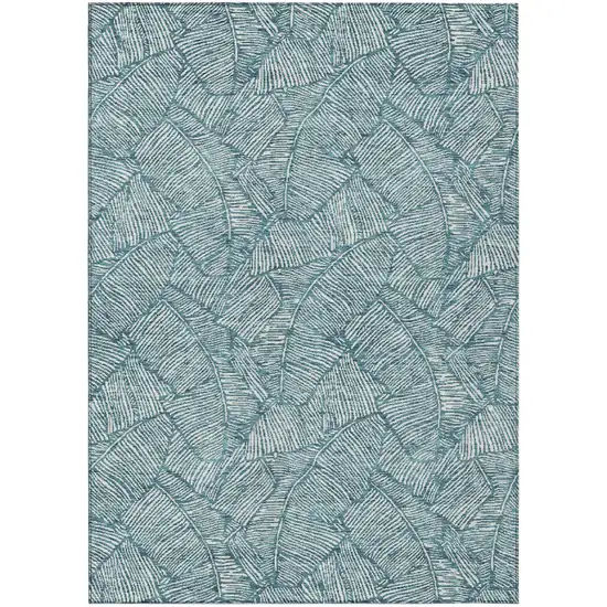Teal Blue And Ivory Floral Washable Indoor Outdoor Area Rug Photo 2
