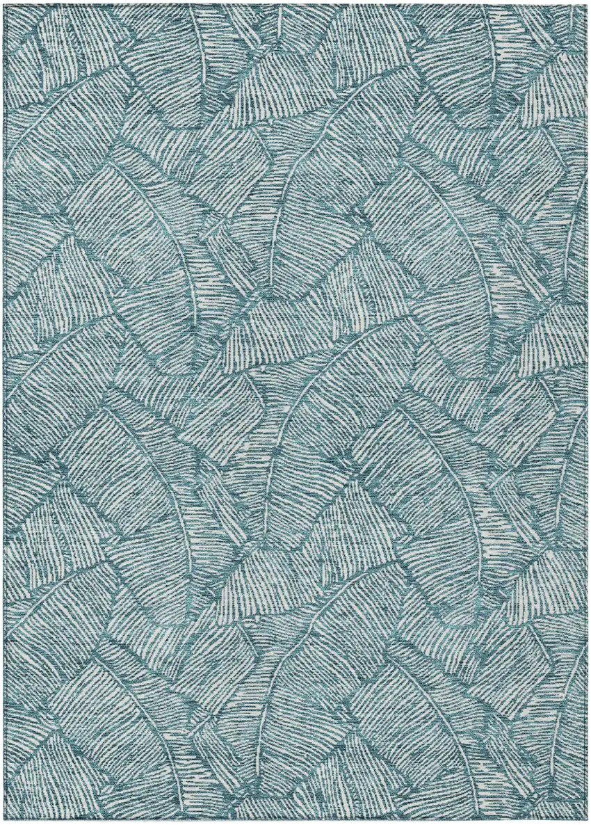 Teal Blue And Ivory Floral Washable Indoor Outdoor Area Rug Photo 2