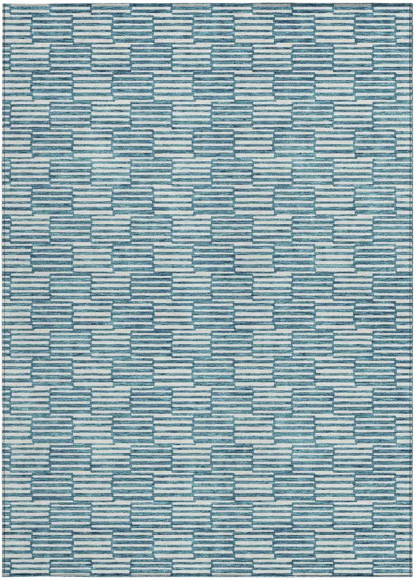 Teal Blue And Ivory Geometric Washable Indoor Outdoor Area Rug Photo 6