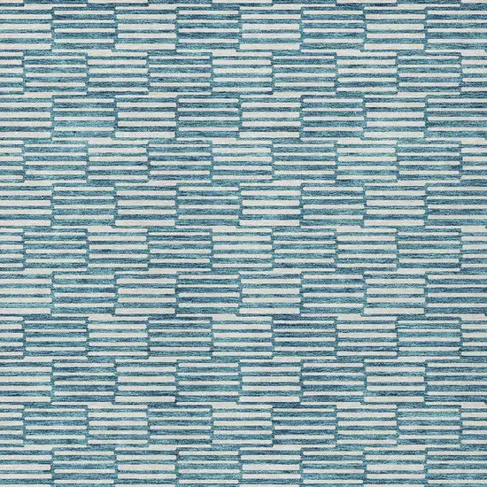 Teal Blue And Ivory Geometric Washable Indoor Outdoor Area Rug Photo 6