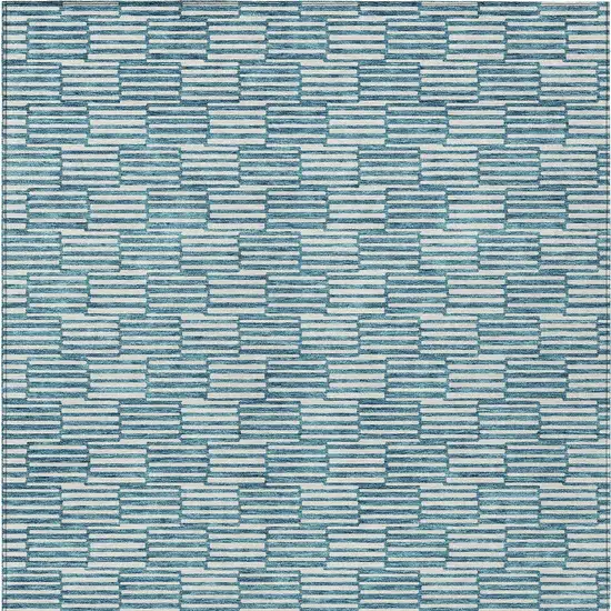 Teal Blue And Ivory Geometric Washable Indoor Outdoor Area Rug Photo 7