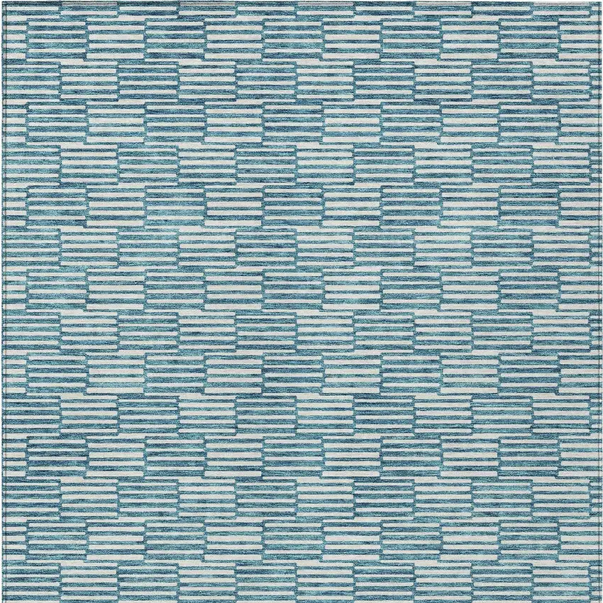 Teal Blue And Ivory Geometric Washable Indoor Outdoor Area Rug Photo 7