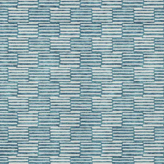 Teal Blue And Ivory Geometric Washable Indoor Outdoor Area Rug Photo 6