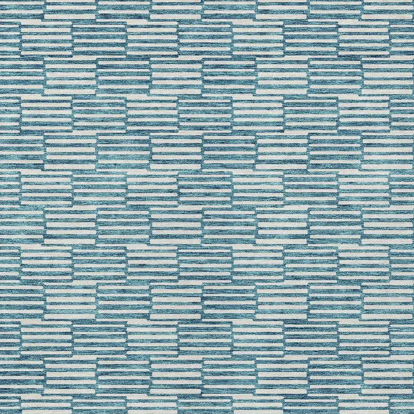 Teal Blue And Ivory Geometric Washable Indoor Outdoor Area Rug Photo 6