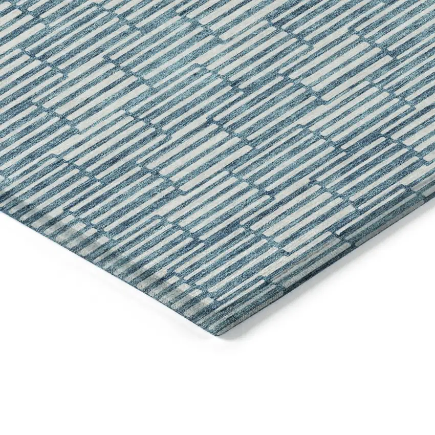 Teal Blue And Ivory Geometric Washable Indoor Outdoor Area Rug Photo 5